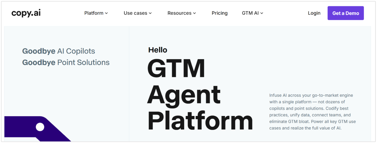 Copy.ai ana sayfası